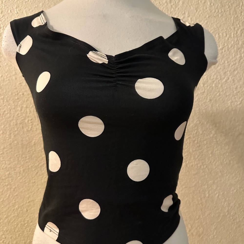 Reformation Black and White Polka Dot Haven Knit Top